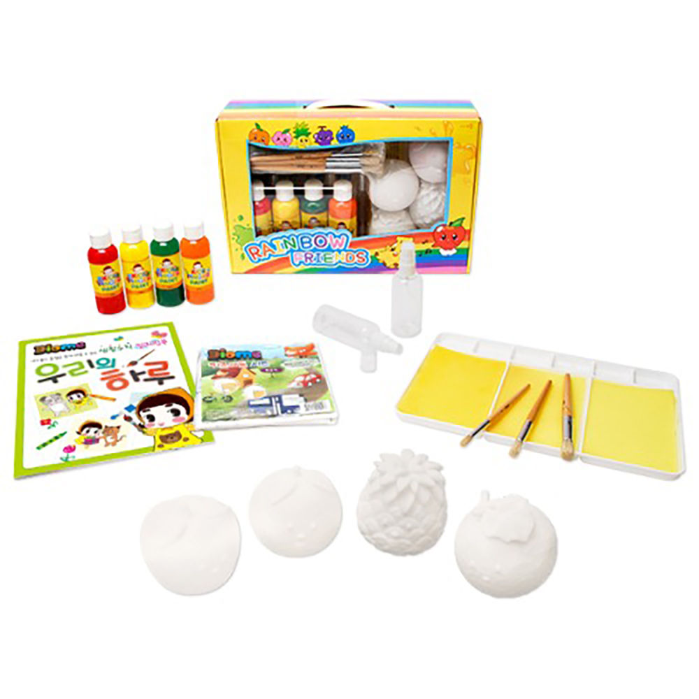 키즈맘아트 컬러링토이 세트 컬러링프렌즈 RSF1 (사과 오렌지 파인애플 메론) 키즈 핑거페인트 물감 3D 색칠놀이