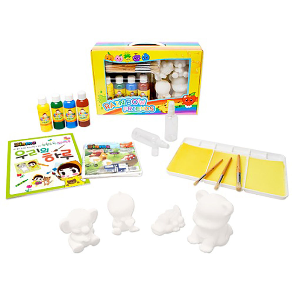 키즈맘아트 컬러링토이 세트 레인보우 컬러링프렌즈 RCF1 (코끼리 병아리 악어 곰돌이V1) 키즈 핑거페인트 물감 3D 색칠놀이