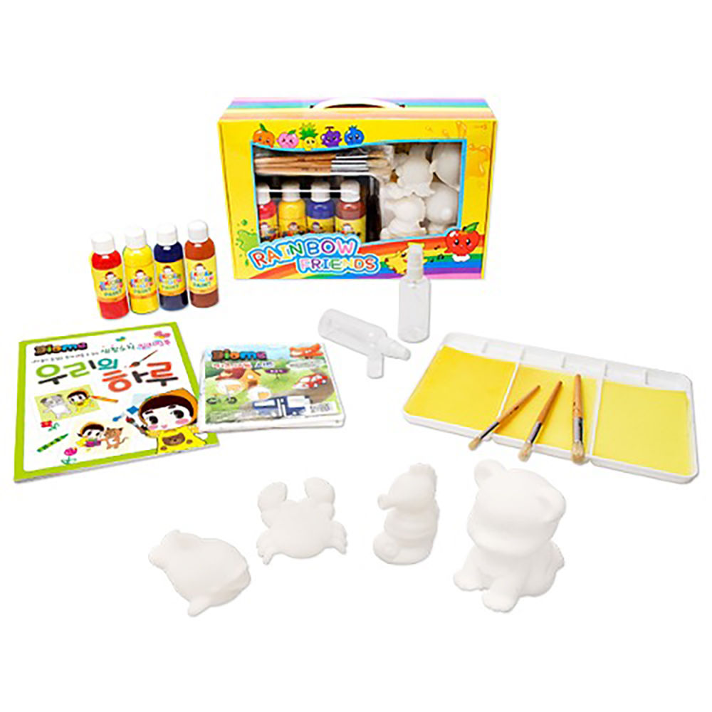 키즈맘아트 컬러링토이 세트 레인보우 컬러링프렌즈 RCF2 (고래 꽃게 해마 곰돌이V2) 키즈 핑거페인트 물감 3D 색칠놀이