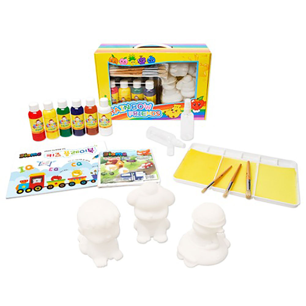 키즈맘아트 컬러링토이 세트 레인보우 컬러링프렌즈 스페셜에디션 V2 (곰인형 베이비 퍼피 비행기) 키즈 핑거페인트 물감 3D 색칠놀이