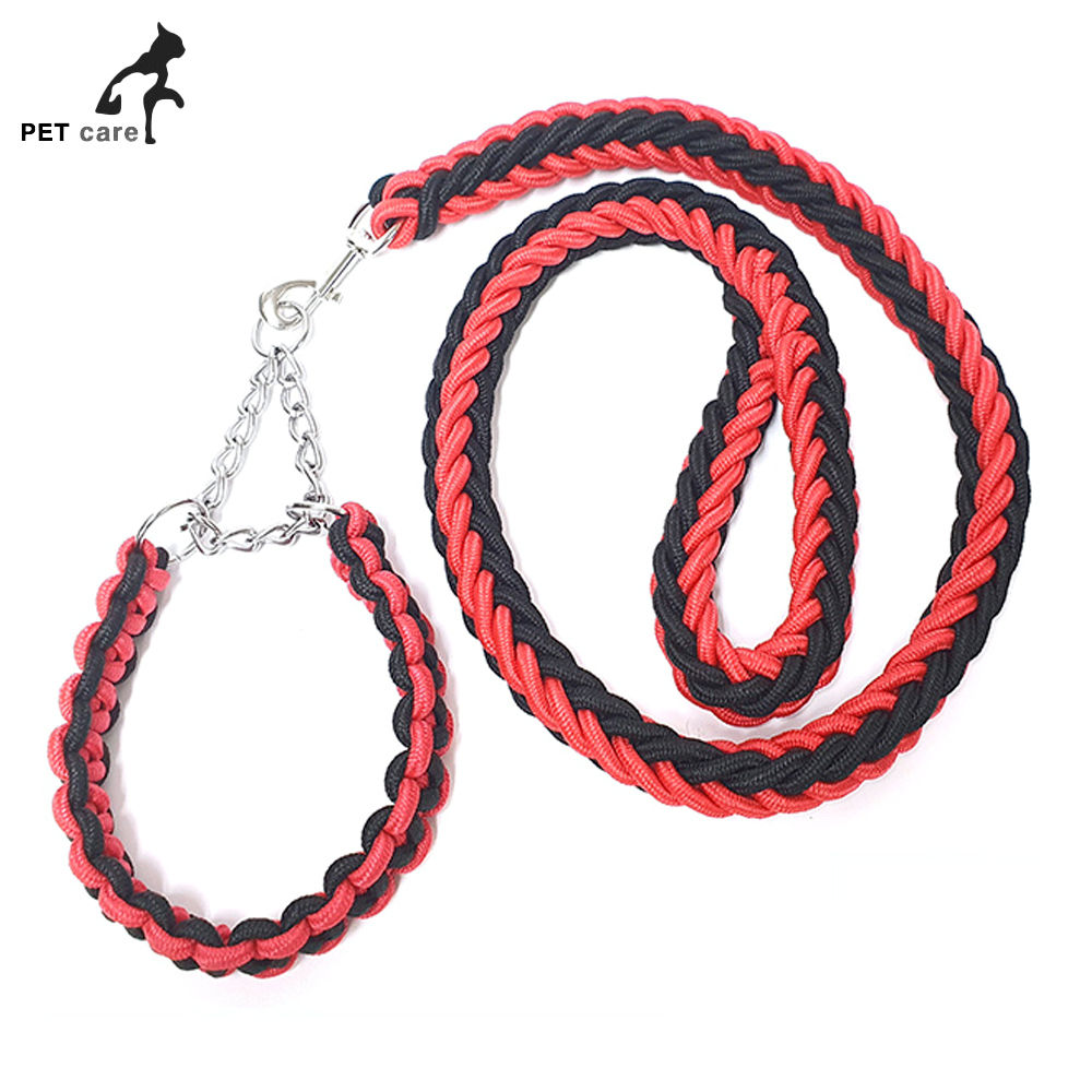 엠펫 대형견용 트위스트 목줄 리드줄세트 (레드블랙)