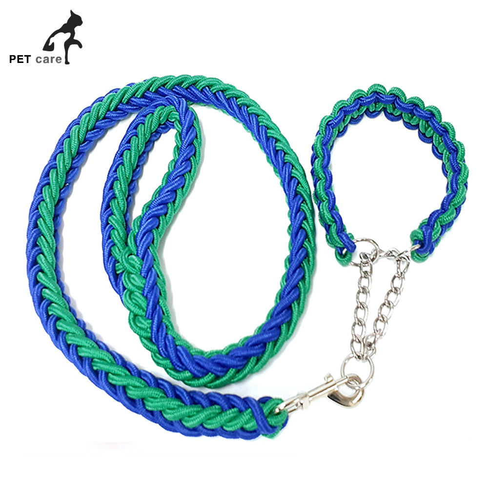 엠펫 대형견용 트위스트 목줄 리드줄세트 (블루그린)