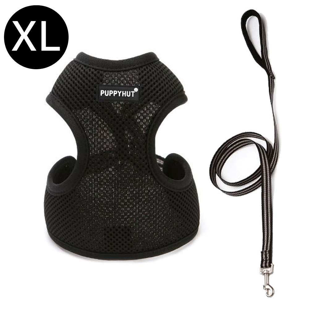 퍼피헛 강아지 간편착용 하네스 리드줄세트 (블랙) (XL)