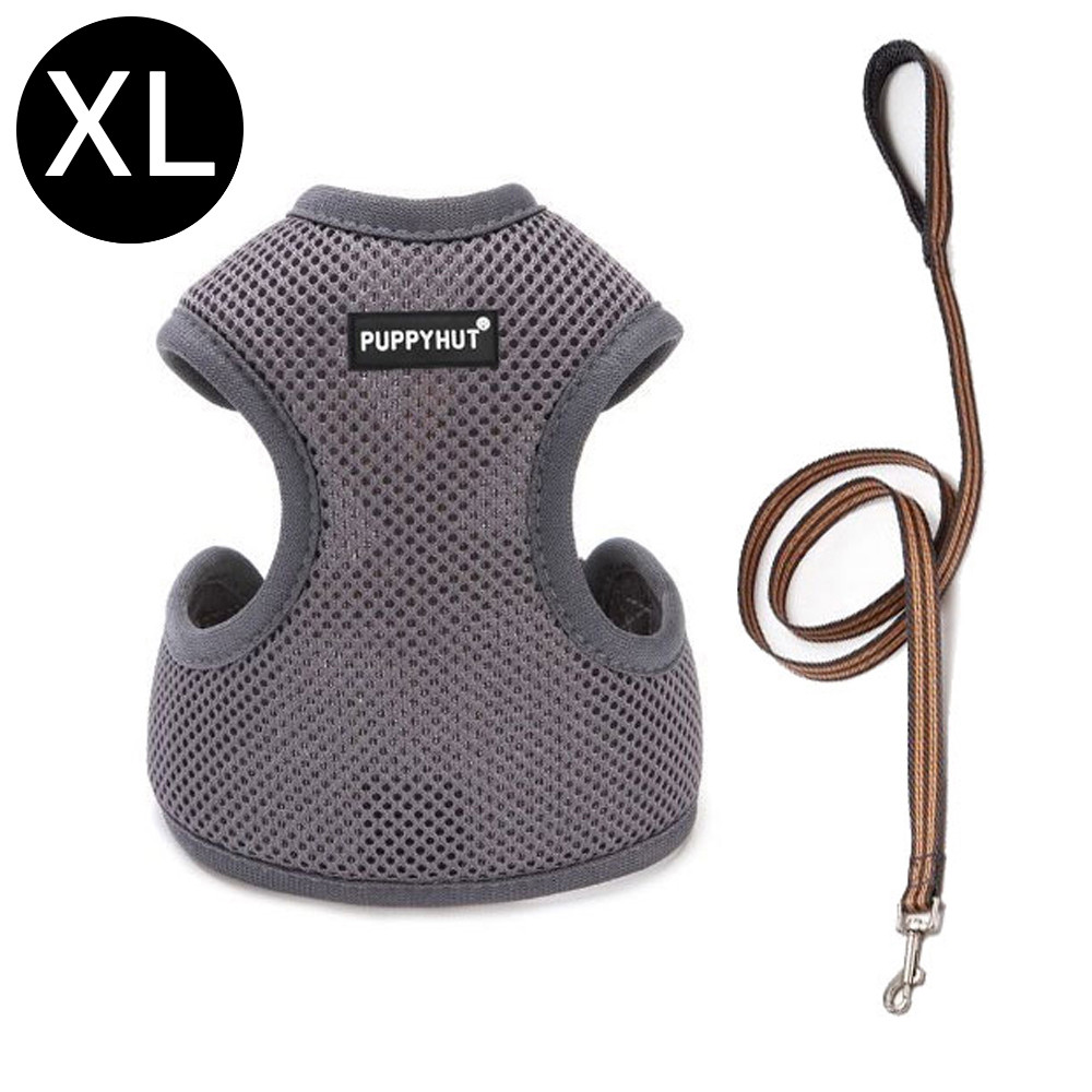 퍼피헛 강아지 간편착용 하네스 리드줄세트 (그레이) (XL)