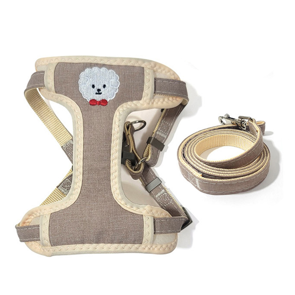 페로가토 강아지 조끼하네스 리드줄세트 (브라운)