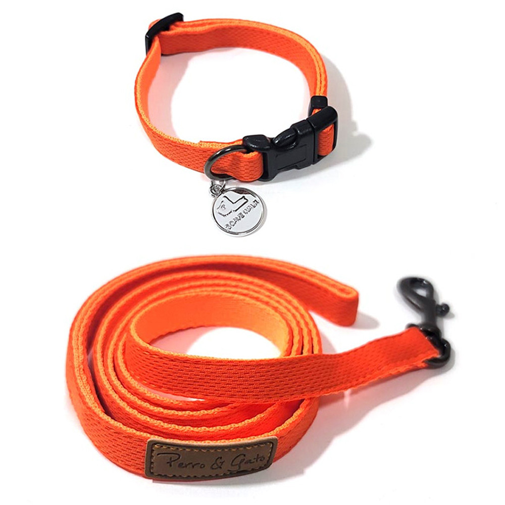 페로가토 강아지 투톤컬러 목줄 리드줄세트 (오렌지)