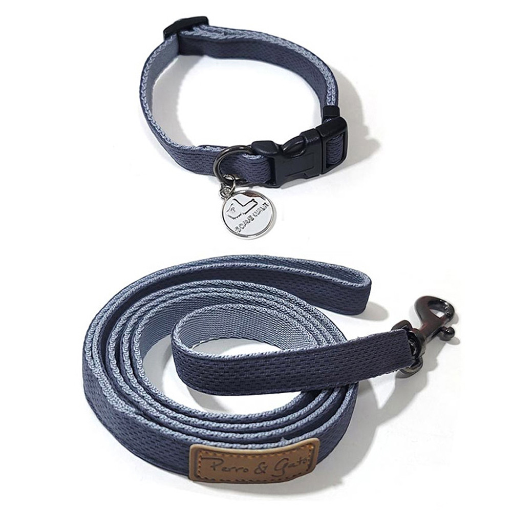 페로가토 강아지 투톤컬러 목줄 리드줄세트 (그레이)