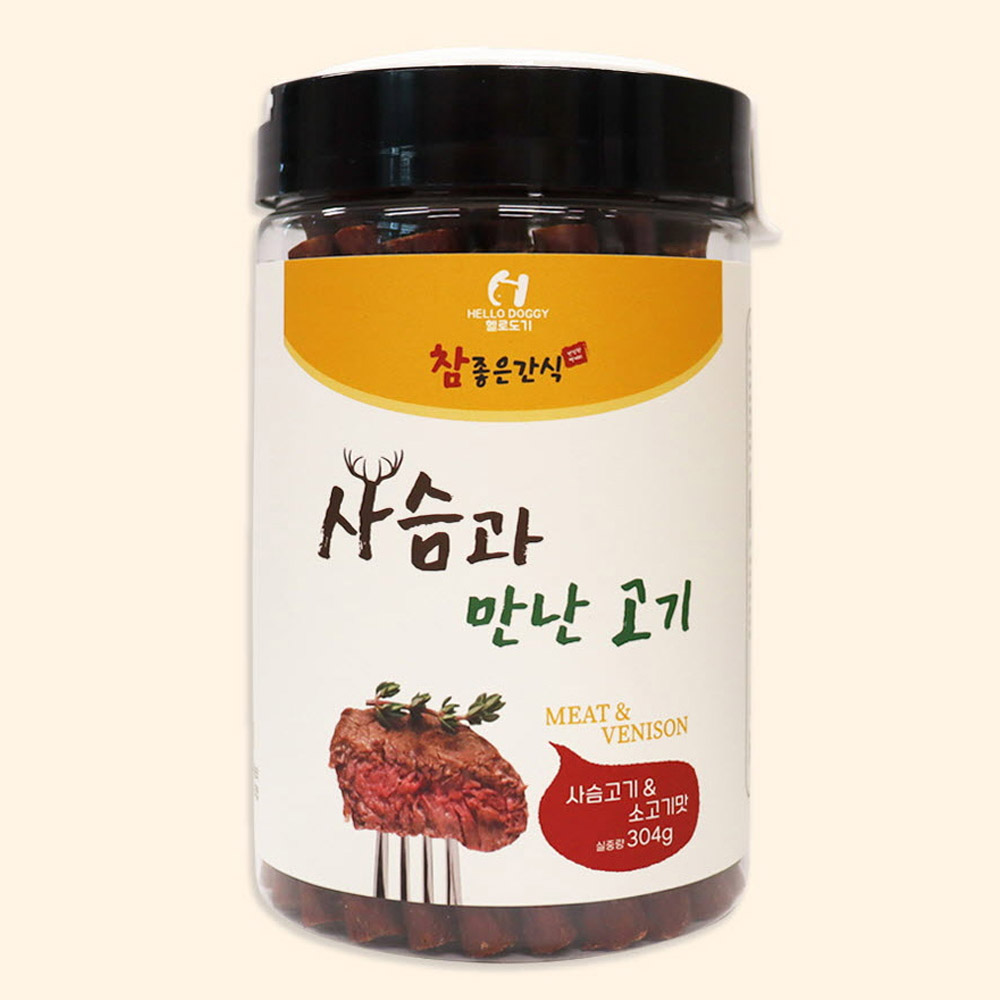 헬로도기 애견간식 사슴과 만난 고기 (사슴고기 소고기맛) 304g 강아지 간식 반려견간식