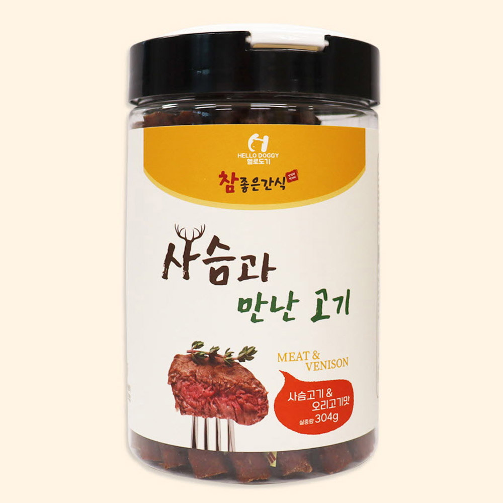 헬로도기 애견간식 사슴과 만난 고기 (사슴고기 오리고기맛) 304g 강아지 간식 반려견간식
