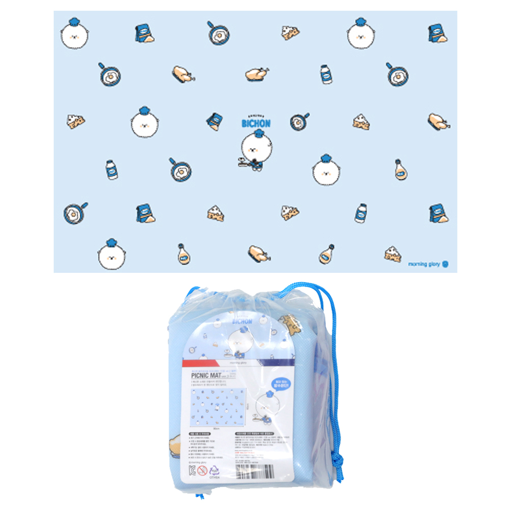 모닝글로리 1인용 미니돗자리 폭신한 봉주르 비숑 피크닉매트 (블루)