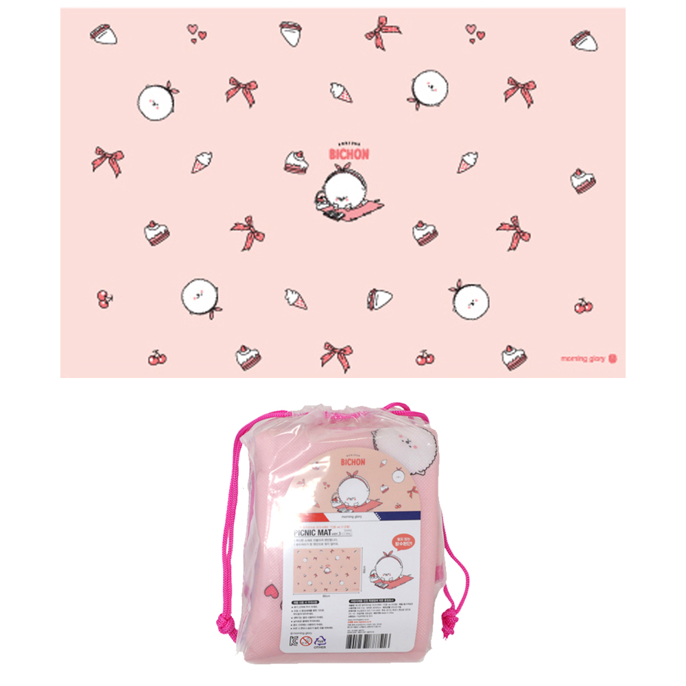 모닝글로리 1인용 미니돗자리 폭신한 봉주르 비숑 피크닉매트 (코랄)