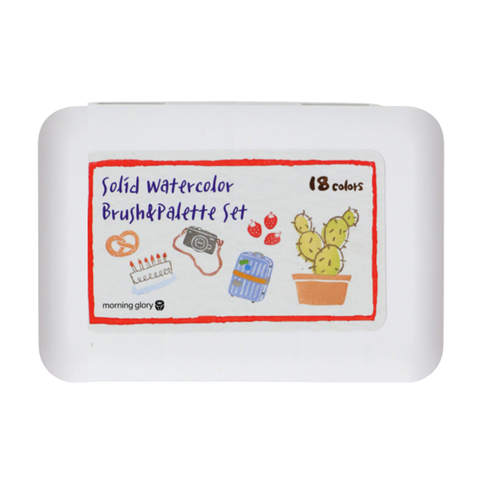 모닝글로리 고형물감 붓 팔레트 세트 (18색)