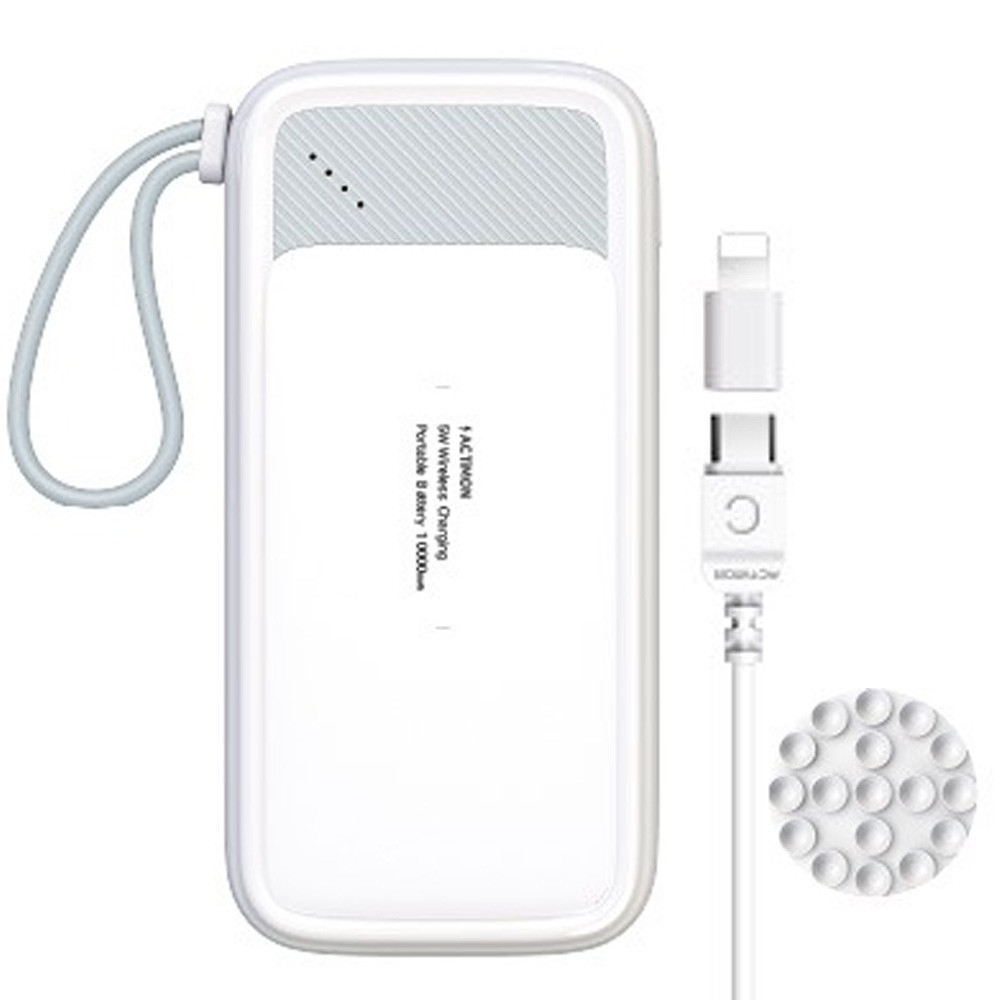 엑티몬 보조배터리 5W 무선충전보조배터리 10000mAh C타입 (서브 8핀 젠더) (화이트)
