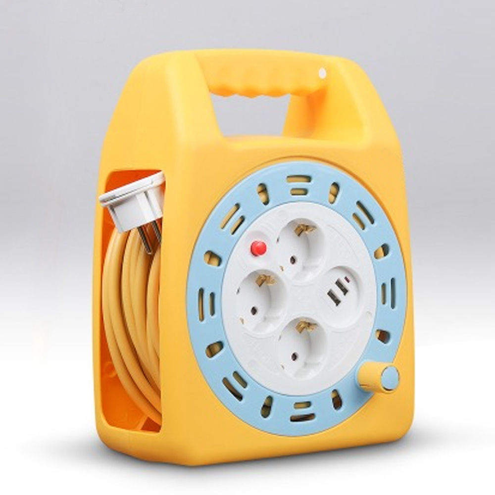 러그박스 손잡이 케이블박스 멀티탭 3구 USB 2포트 20M 1.0SQ (YB) 이지콕 플러그 캠핑 접지 코드릴