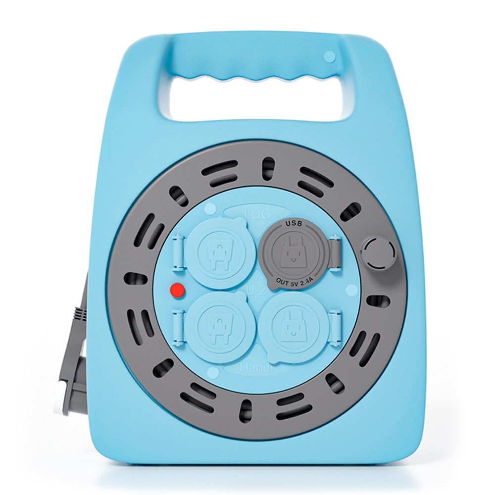 러그 캠핑릴선 손잡이 케이블박스 멀티탭 캡형 3구 USB 2포트 20M (스카이그레이) 캠핑 코드릴