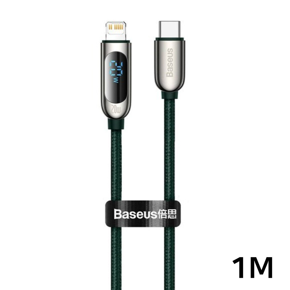 베이스어스 PD 20W LED 디스플레이 Cto8핀 고속충전 데이터 케이블 1M (그린)