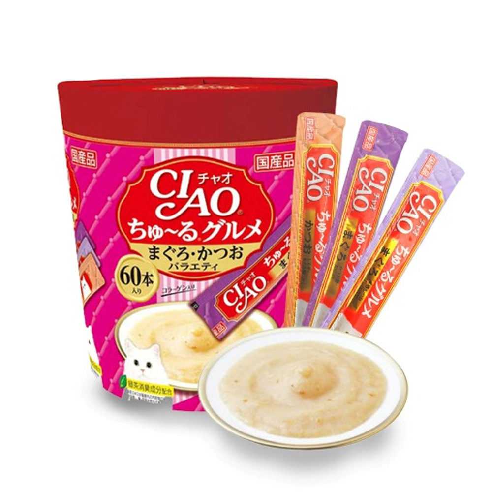 이나바 챠오츄르 구루메 참치 가다랑어 버라이어티 (60개입) (SC-222) (고양이 간식)