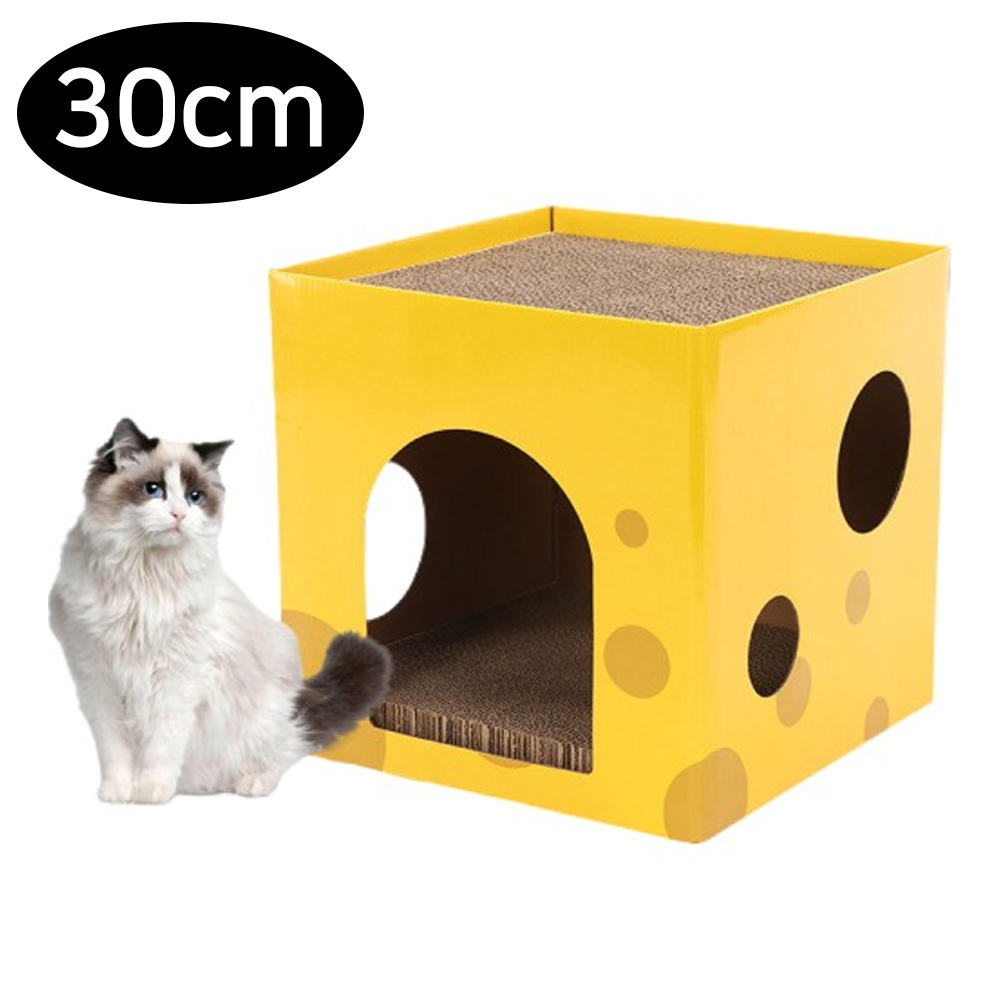 펫츠몬 치즈 숨숨집 2단 고양이 스크래쳐 30cm (옐로우)