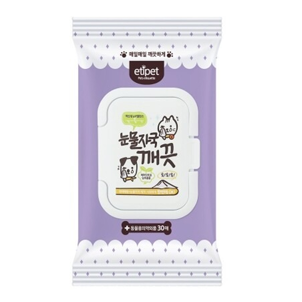 에티펫 강아지 눈물자국 깨끗 물티슈 30매 캡형