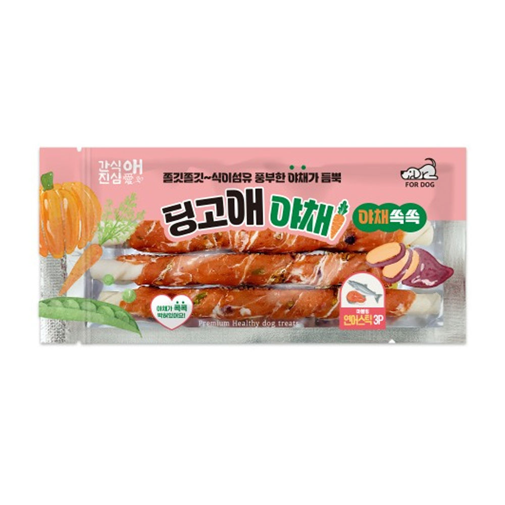 토리 강아지 간식 딩고애야채 마블링 연어스틱 3P (M)