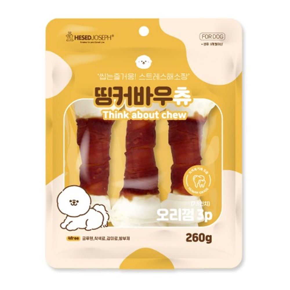 헤세드요셉 강아지 띵커바우츄 오리껌 3P (260g) (3.5in)