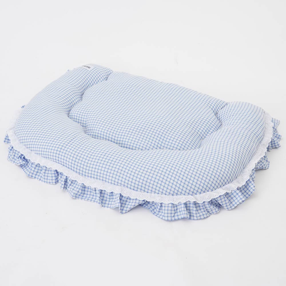 레드퍼피 강아지쿠션 베네슈 레이스방석 (체크블루)