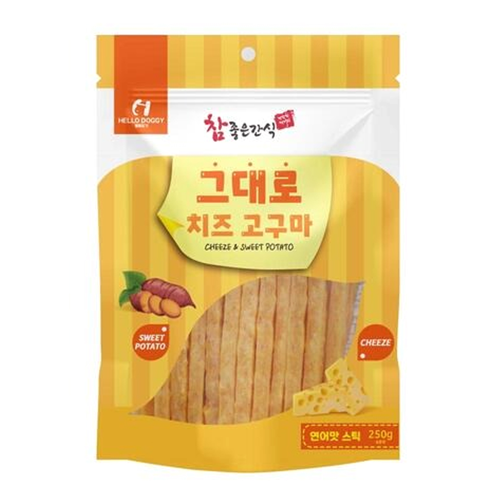헬로도기 강아지 그대로 치즈 고구마 연어맛 스틱 250g
