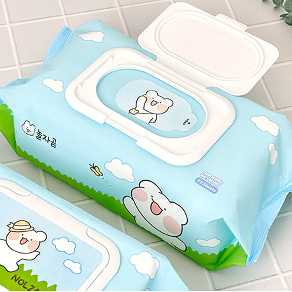 콜리 물티슈 놀자곰 도톰한 물티슈 캡형 파랑 맑고 기분좋은 날 (72매 x 12개입) (1박스)