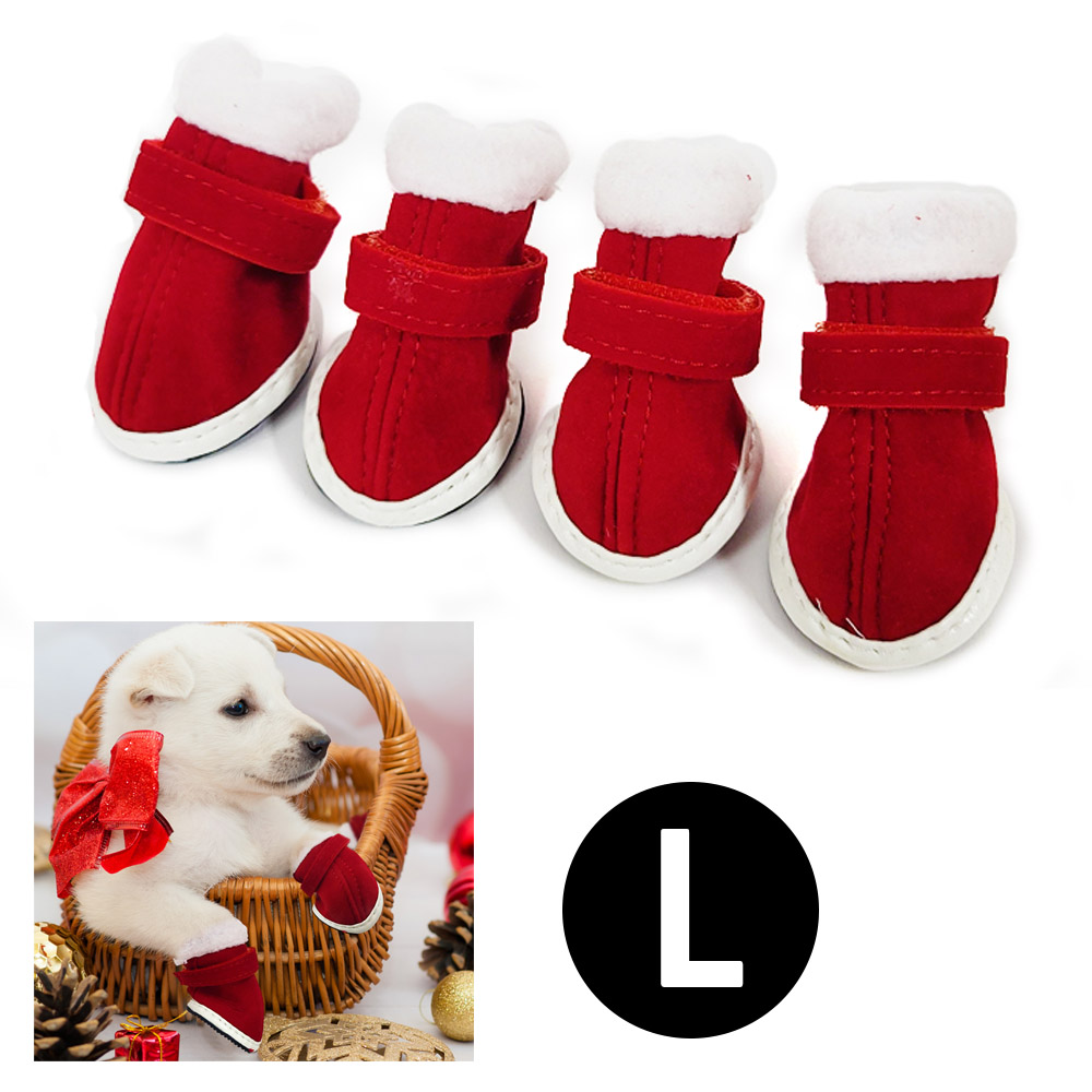 해피파티 펫 이벤트 크리스마스 산타 신발 4짝 세트 (L)