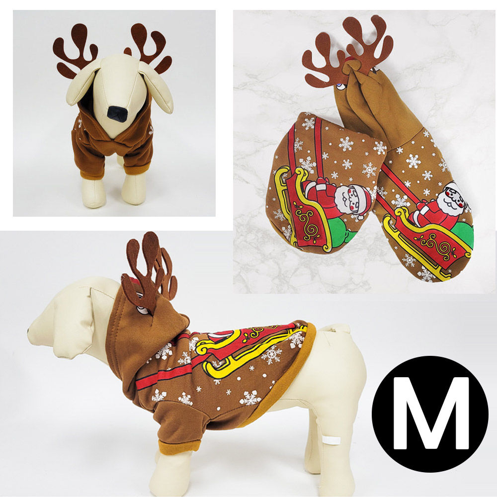 해피파티 펫 이벤트 의상 크리스마스 루돌프 후드 티셔츠 (M)