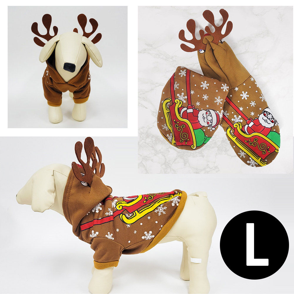 해피파티 펫 이벤트 의상 크리스마스 루돌프 후드 티셔츠 (L)
