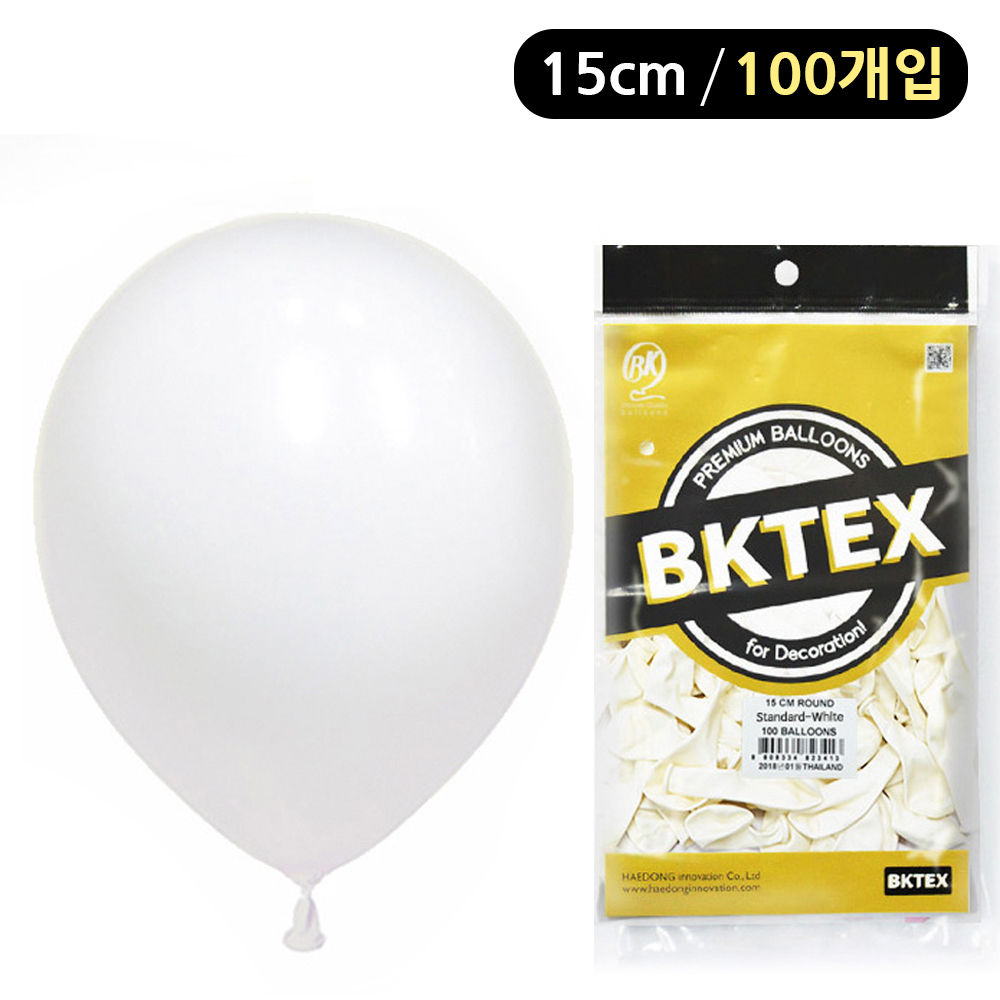 해피파티 풍선 일반 라운드 15cm (100개입) (화이트)