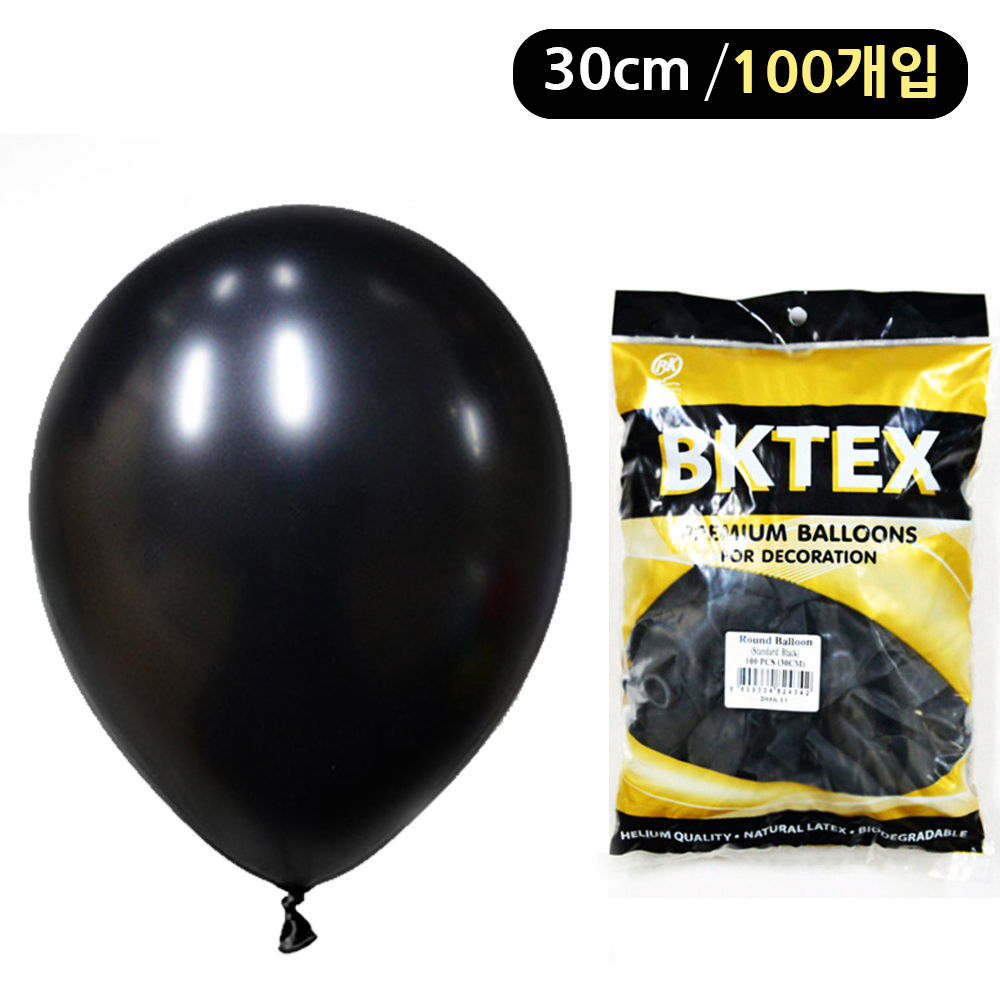 해피파티 풍선 일반 라운드 30cm (100개입) (블랙)