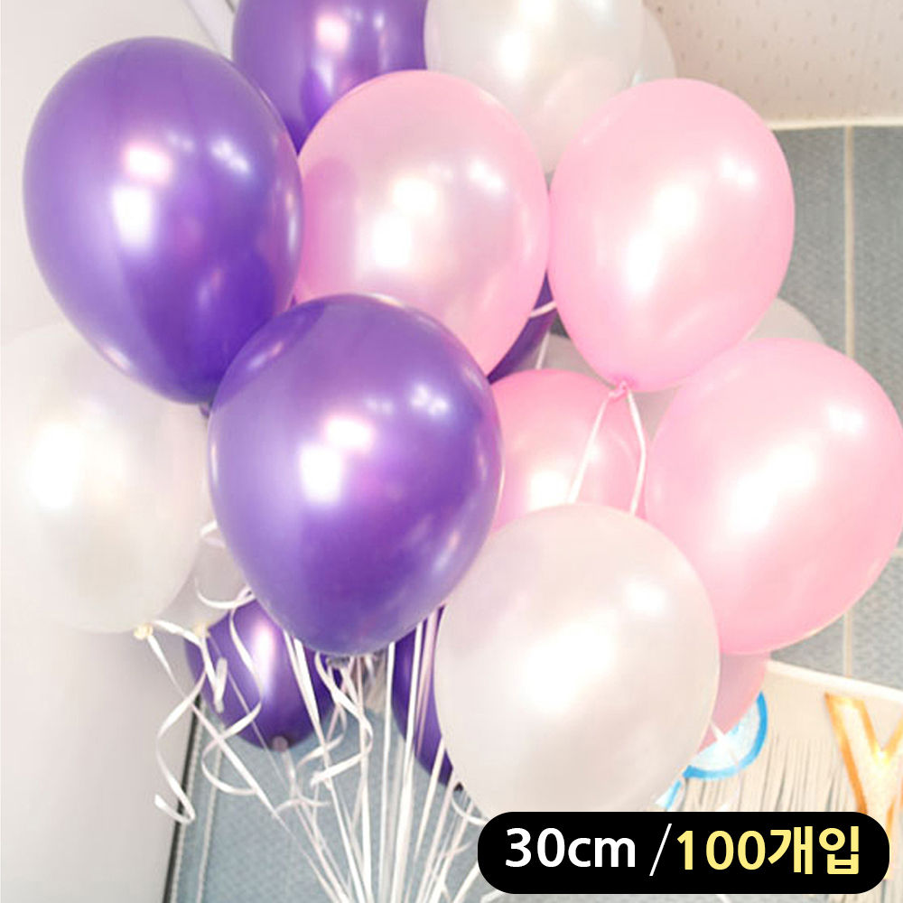 해피파티 풍선 3색 펄 혼합 라운드 30cm (100개입) (러블리톤)