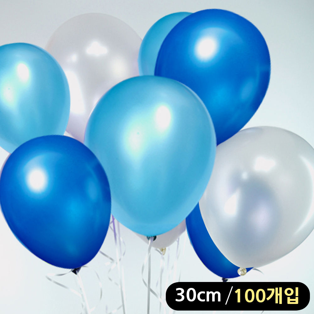 해피파티 풍선 3색 펄 혼합 라운드 30cm (100개입) (블루톤)