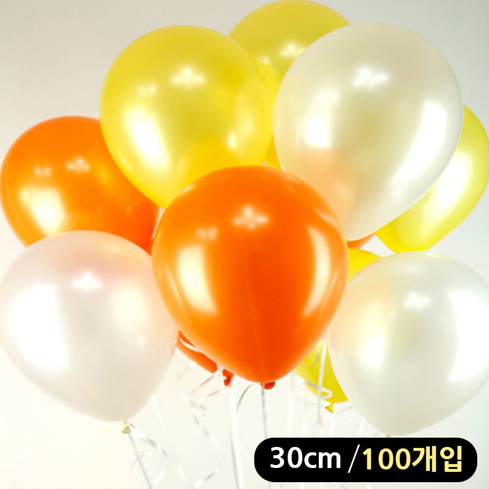 해피파티 풍선 3색 펄 혼합 라운드 30cm (100개입) (오렌지톤)