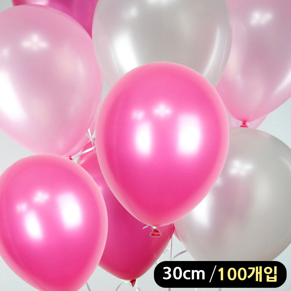 해피파티 풍선 3색 펄 혼합 라운드 30cm (100개입) (핑크톤)
