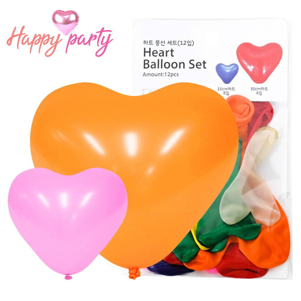 해피파티 하트 풍선 대소 혼합 세트 (12입) (색상혼합)