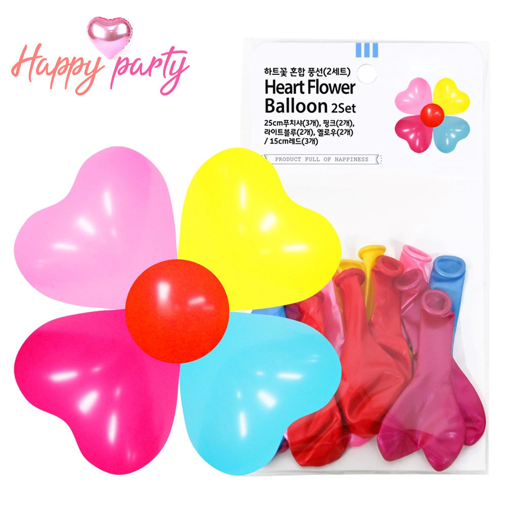 해피파티 하트 꽃 풍선 (2세트) (색상혼합)