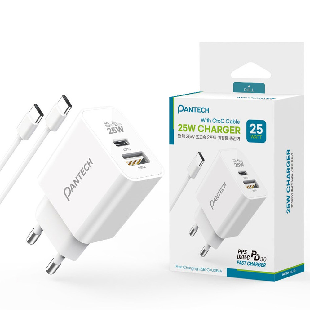 팬택 가정용충전기 PD 25W 2포트 충전기 (CtoC 케이블 포함) (USR-P22-P25U2) 핸드폰충전기