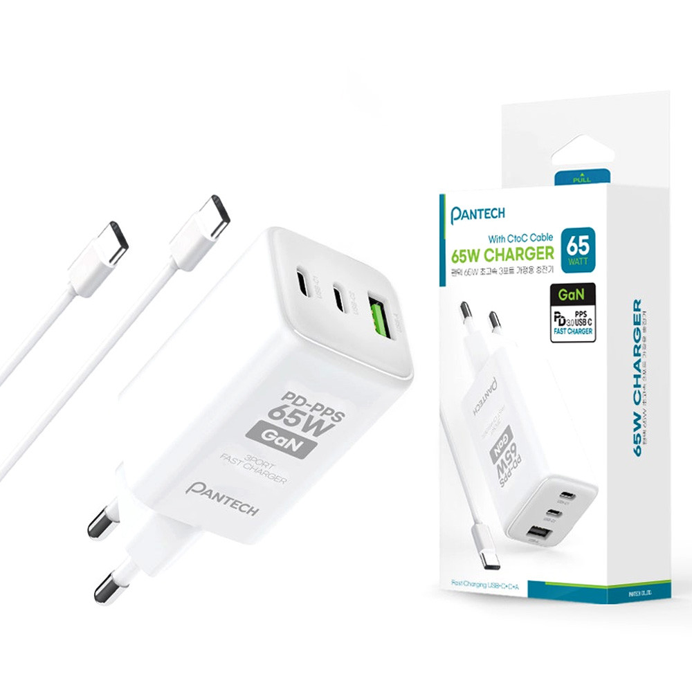 팬택 가정용충전기 GaN PD 65W 3포트 충전기 (CtoC 케이블 포함) (ZX-3U26KR) 핸드폰충전기