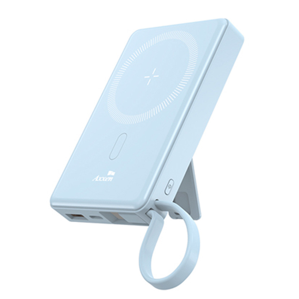 액센 보조배터리 맥세이프 10000mAh 고속보조배터리 22.5W 고속 무선 충전 (블루) (BM113)