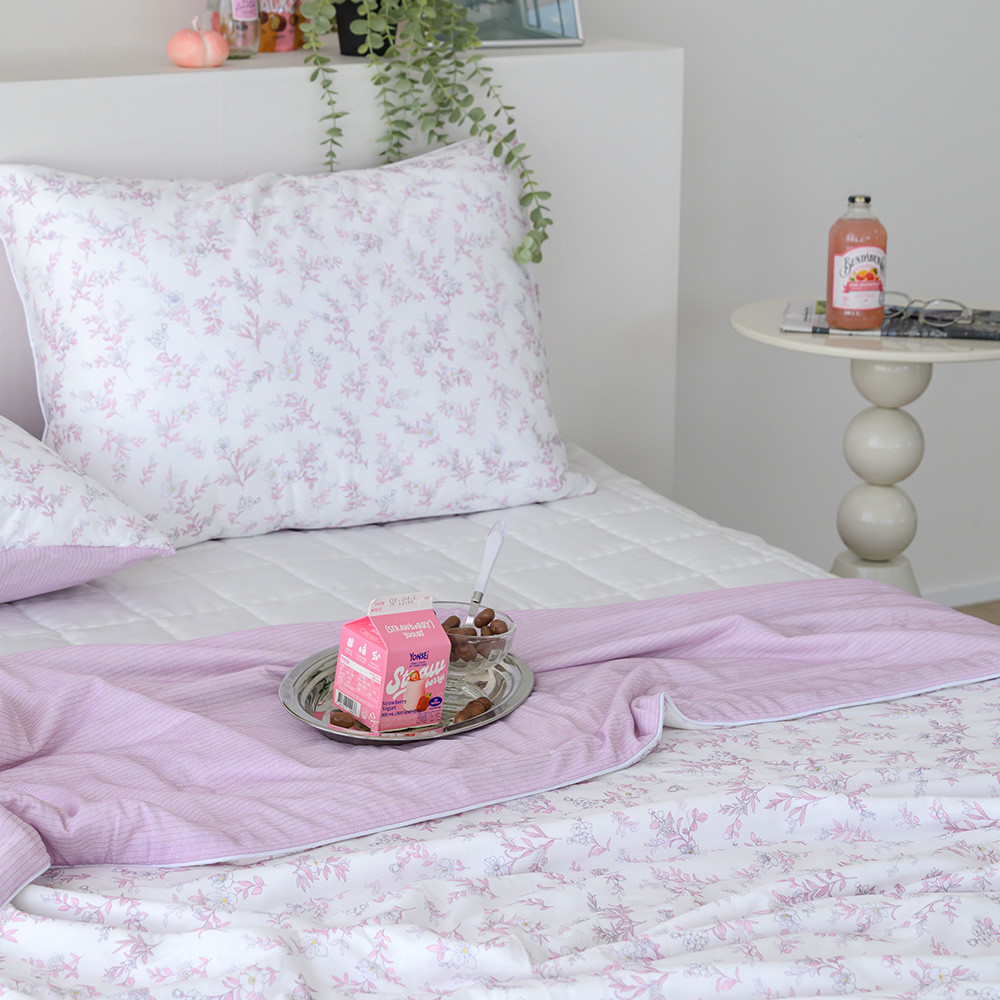 해피니 이불패드세트 비키 냉감 이불 패드 베개 슈퍼싱글 SS (핑크) (듀라론 쿨 냉감 패드) (베개솜 별매)