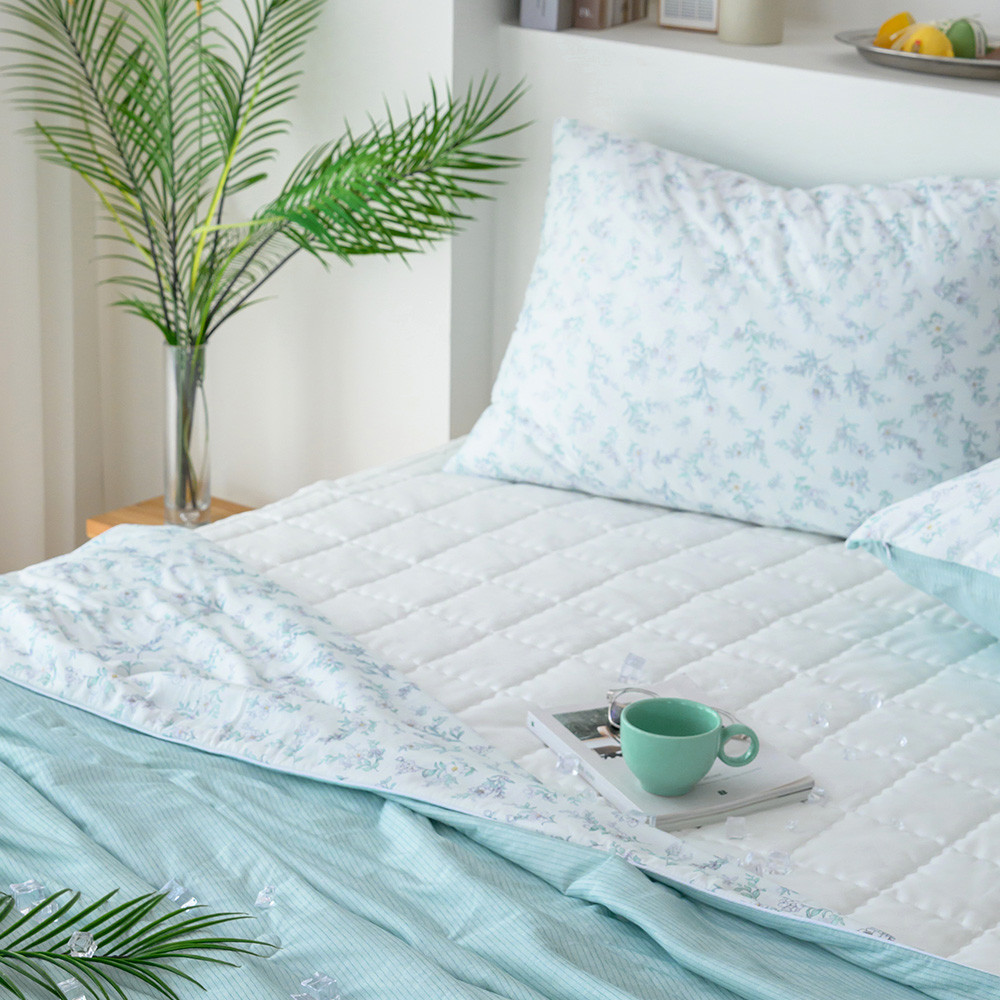 해피니 이불패드세트 비키 냉감 이불 패드 베개 슈퍼싱글 SS (민트) (듀라론 쿨 냉감 패드) (베개솜 별매)