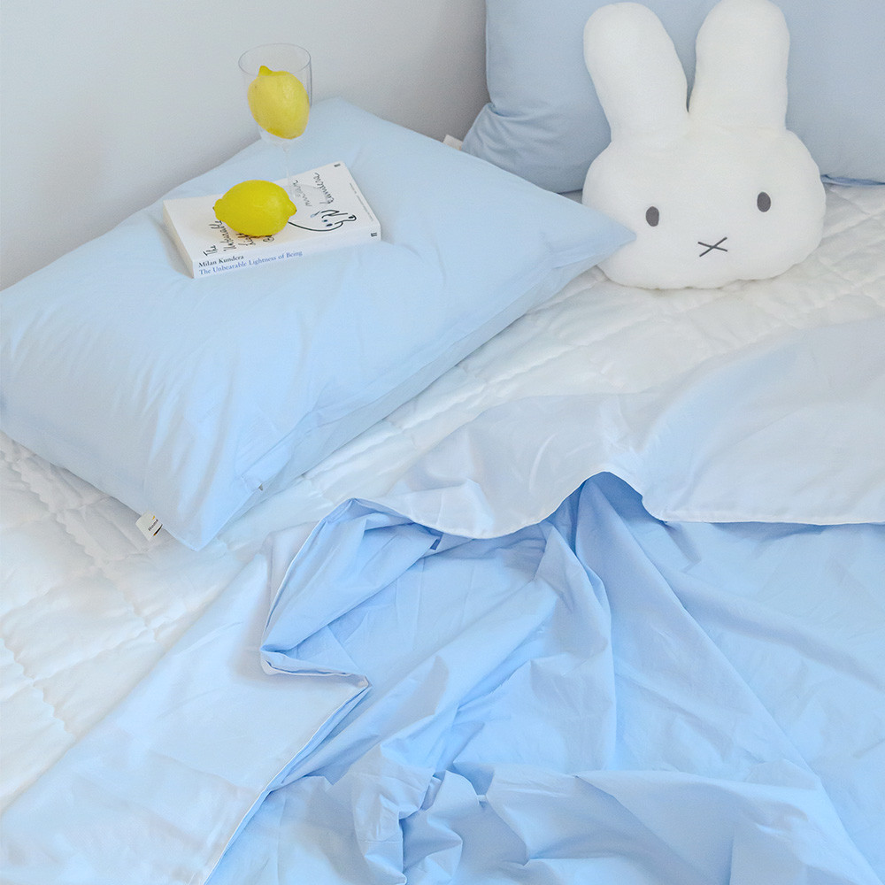 해피니 이불베개세트 여기호텔 고밀도 60수 듀라론 냉감 겹이불 베개 슈퍼싱글 SS (블루) (베개솜 별매)