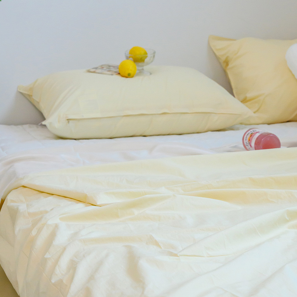 해피니 이불베개세트 여기호텔 고밀도 60수 듀라론 냉감 겹이불 베개 슈퍼싱글 SS (옐로우) (베개솜 별매)