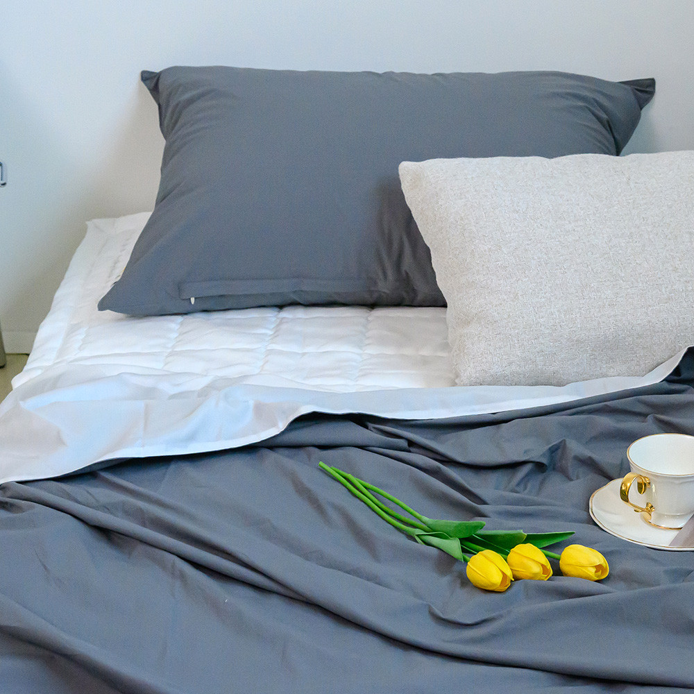 해피니 이불베개세트 여기호텔 고밀도 60수 듀라론 냉감 겹이불 베개 슈퍼싱글 SS (차콜) (베개솜 별매)