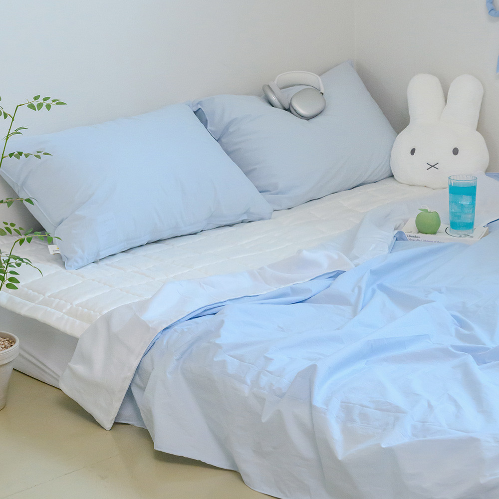 해피니 이불베개세트 여기호텔 고밀도 60수 듀라론 냉감 겹이불 베개 퀸 Q (블루) (베개솜 별매)