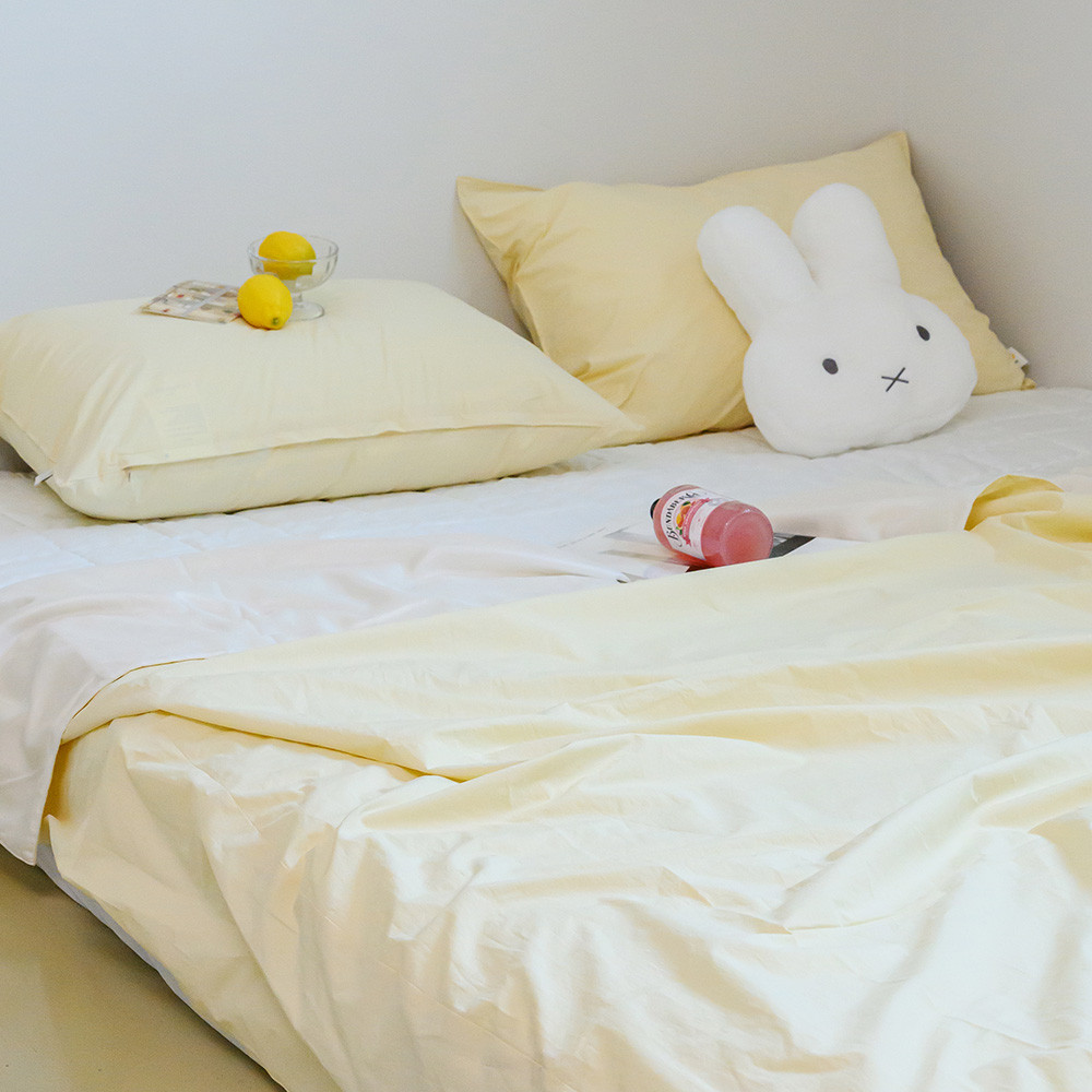 해피니 이불베개세트 여기호텔 고밀도 60수 듀라론 냉감 겹이불 베개 퀸 Q (옐로우) (베개솜 별매)