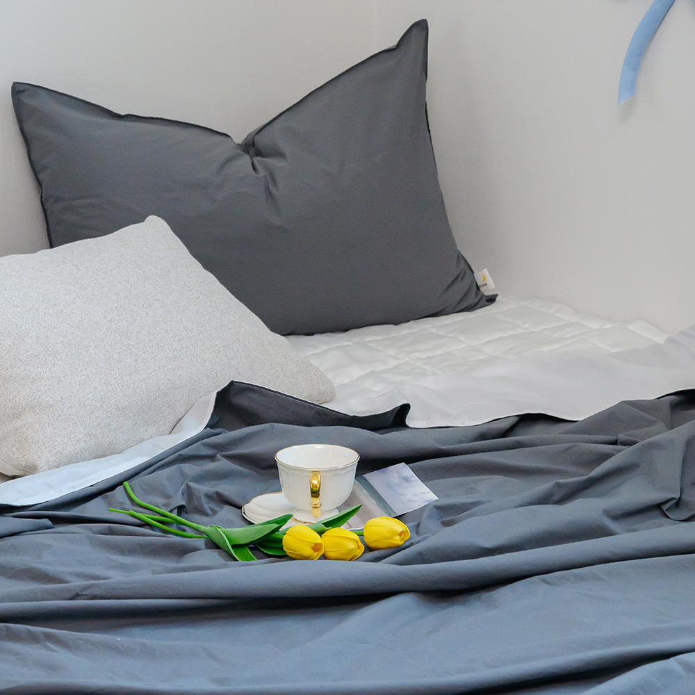 해피니 이불패드세트 여기호텔 고밀도 60수 듀라론 냉감 겹이불 패드 슈퍼싱글 SS (차콜) (베개솜 별매)